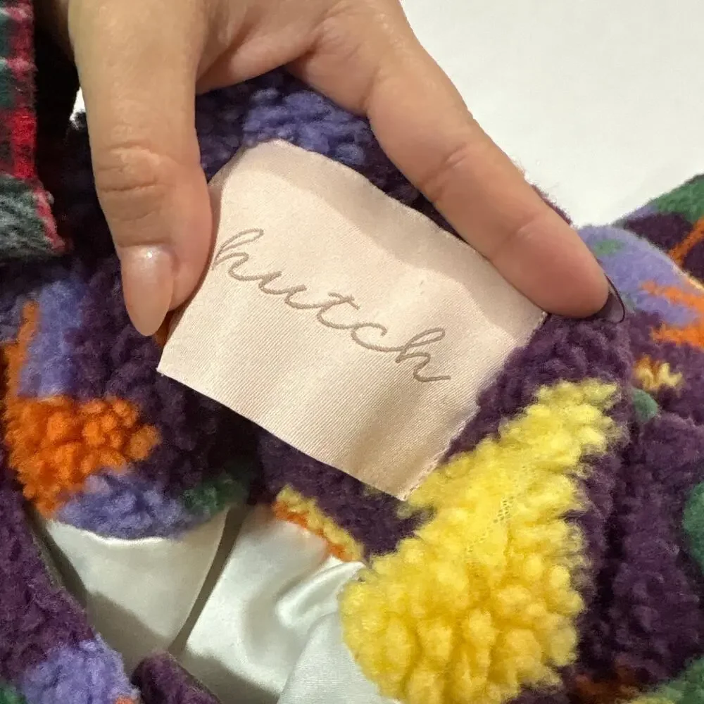 Anthropologie Hutch Women’s Medium Floral Faux Sherpa Jacket Maximalist Artsy - Picture 9 of 11